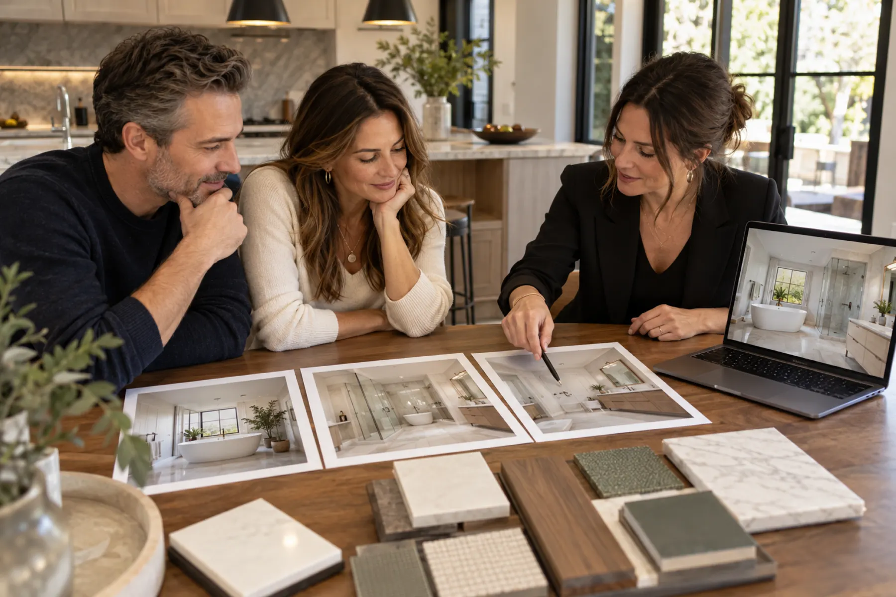 Homeowners reviewing design options with a Rose Valley designer